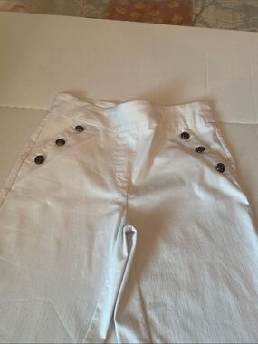 High-Waist White Button Accent Pants
